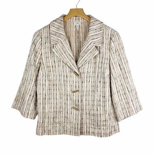 J Jill Textured Tweed 3/4 Sleeve Cotton and Silk Blazer Medium